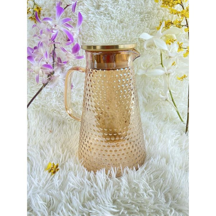 Bình thủy tinh chịu nhiệt mẫu hạt mưa rất đẹp đun nấu trực tiếp trên bếp Màu Vàng sang trọng lóng lánh