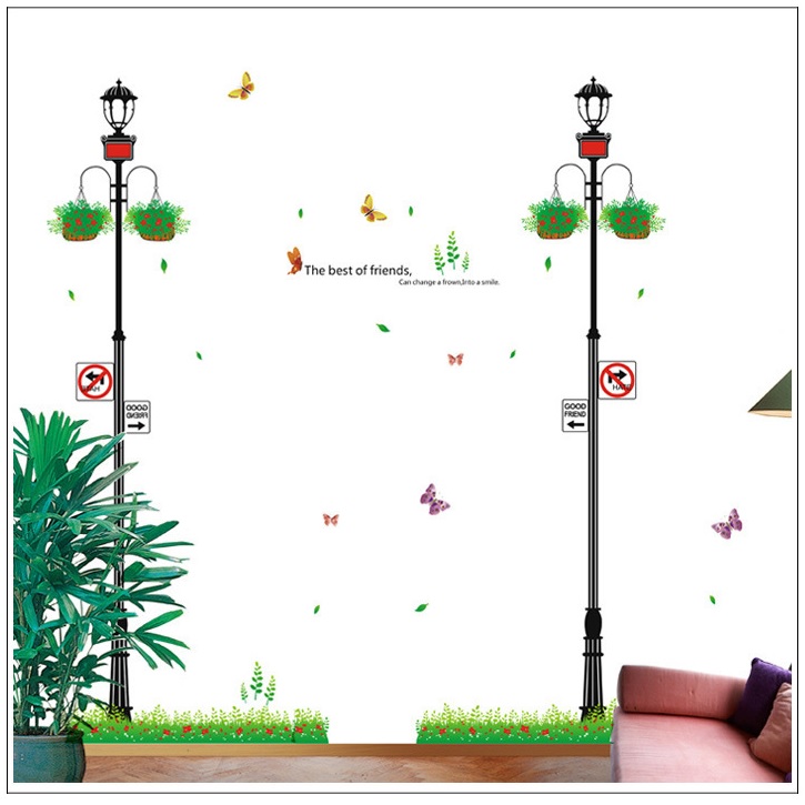 Decal dán tường cột đèn dễ thương AmyShop DKN092 (170x90cm)