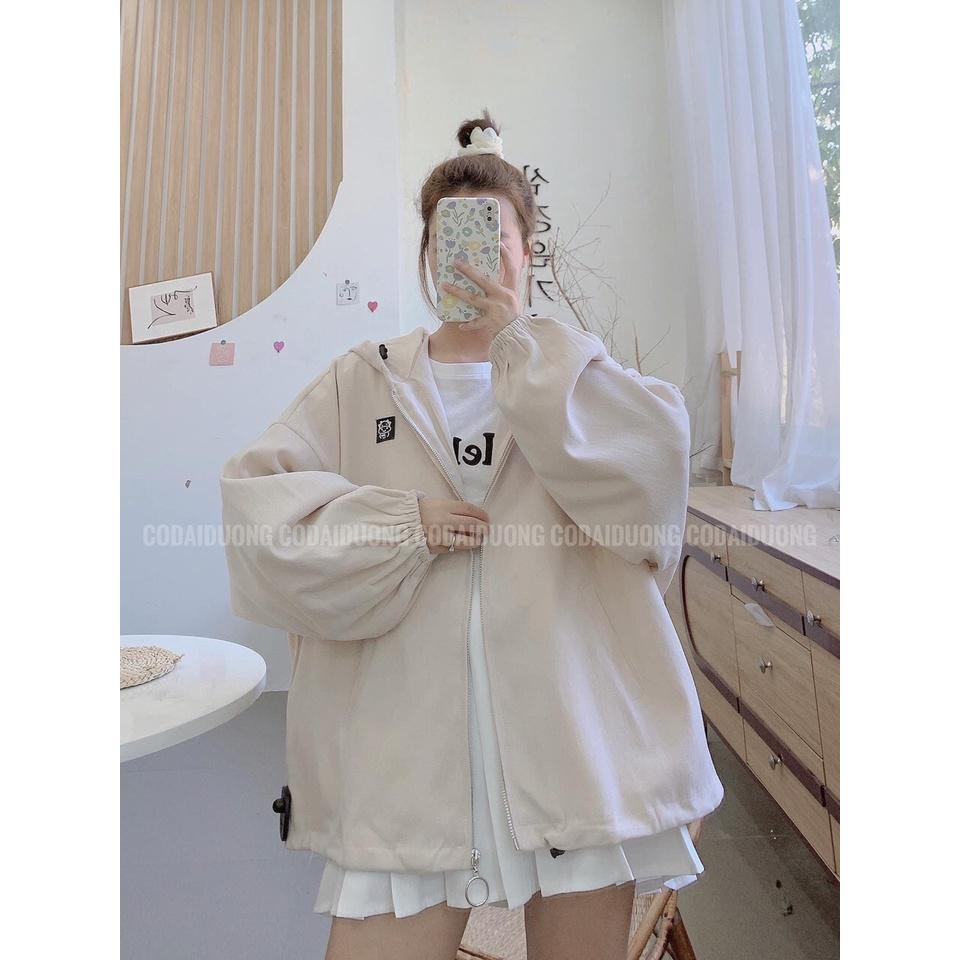 ÁO NỈ KHOÁ UNISEX THÊU LÔ GÔ BÒ TAY CHUN CHỐT GẤU 2 MÀU ĐEN, BE FREESIZE