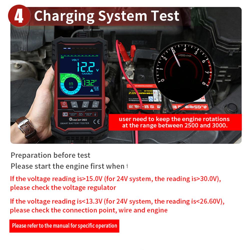 TOOLTOP Intelligent Battery Tester 3.2 Inch Color Screen 12.0V 24.0V Battery Intelligent Selection Support Battery Test Starts Test Load Test with Illumination Function and Multiple Protections