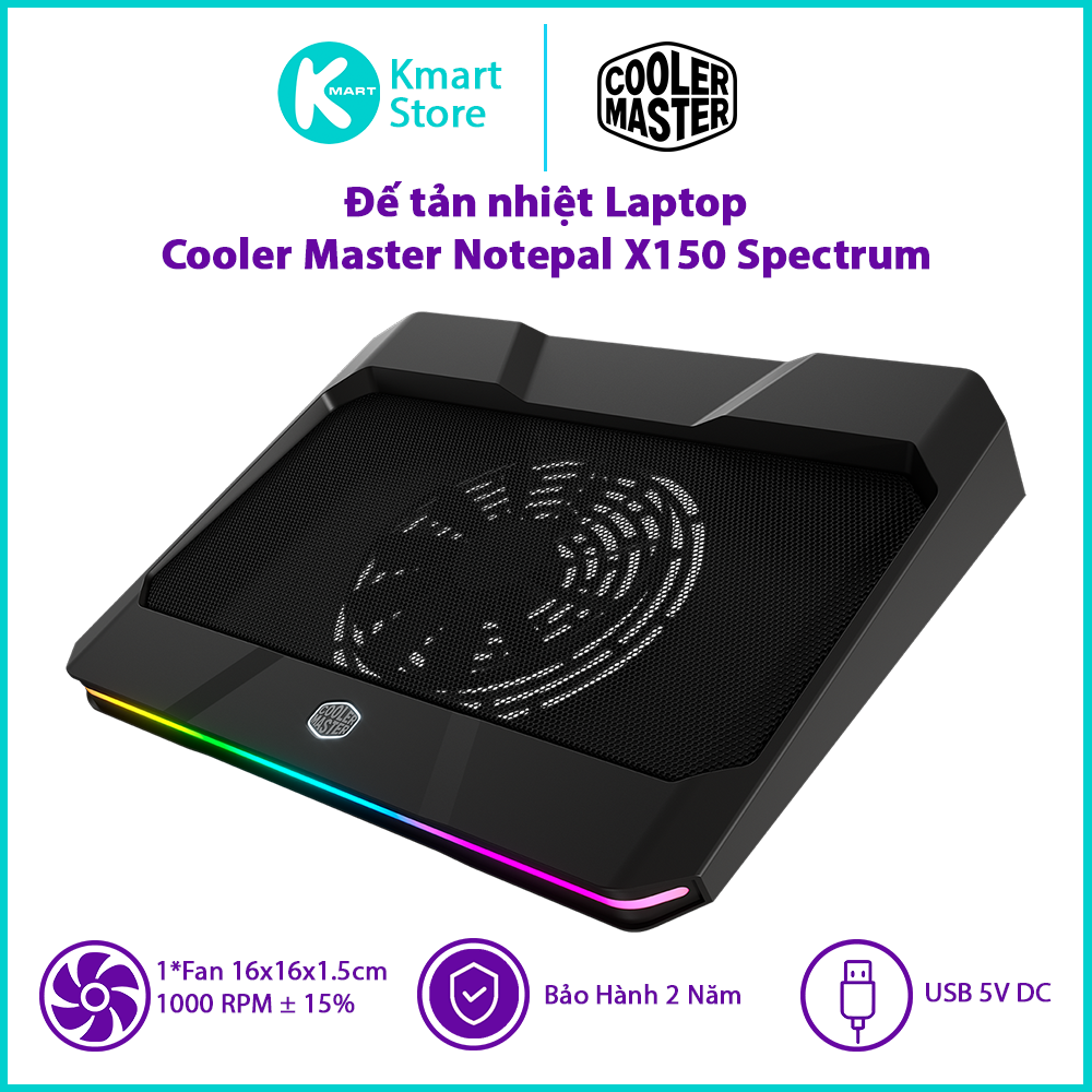 Đế tản nhiệt laptop Cooler Master NOTEPAL X150 SPECTRUM - Hàng Chính Hãng