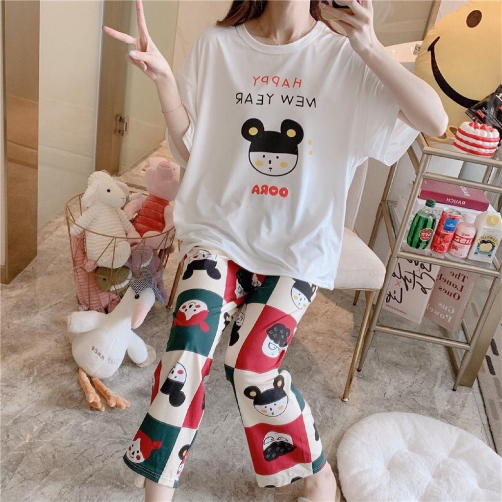 Đồ bộ thun quần dài, đồ mặc ở nhà ,Đồ Bộ Pyjama Dài Tay, Đồ Ngủ Mặc Nhà Pizama Đồ Bộ Nữ Dài Mặc Nhà Dễ Thương,Chất Vải Mỏng Thoáng Mát,In Họa Tiết Hoạt Hình