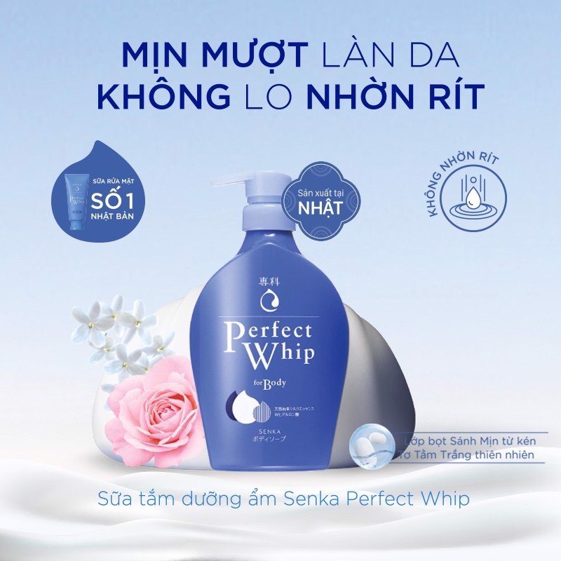 Sữa Tắm Dưỡng Ẩm Senka Perfect Whip - Hương Hoa Hồng &amp; Hoa Nhài 500ml