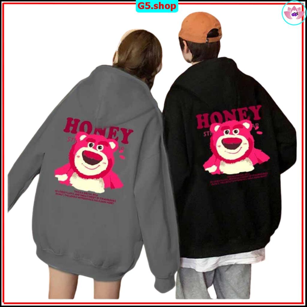 ÁO HOODIE GẤU DÂU HONEY 3 MÀU ĐƯỜNG MAY TỈ MỈ CHẮC CHẮN - ÁO KHOÁC HD GẤU LOSTO HONEY HỒNG XINH ĐẸP COOL NGẦU