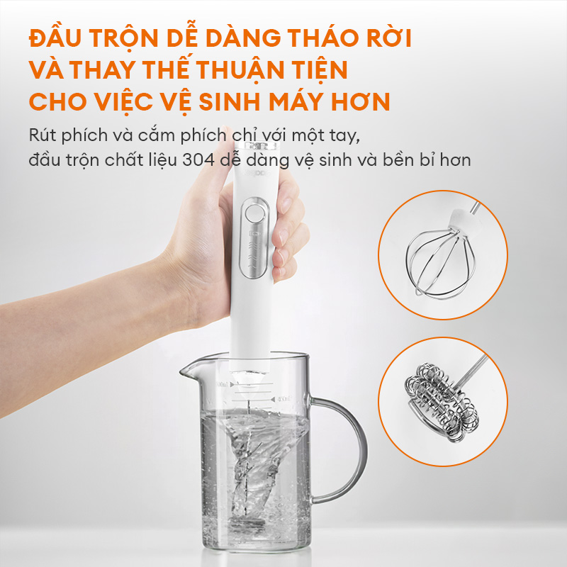 Máy đánh bọt sữa Gaabor EG04M-WH01A dụng cụ đánh trứng khuấy bột bọt cà phê mini đa năng cổng sạc USB - Hàng chính hãng