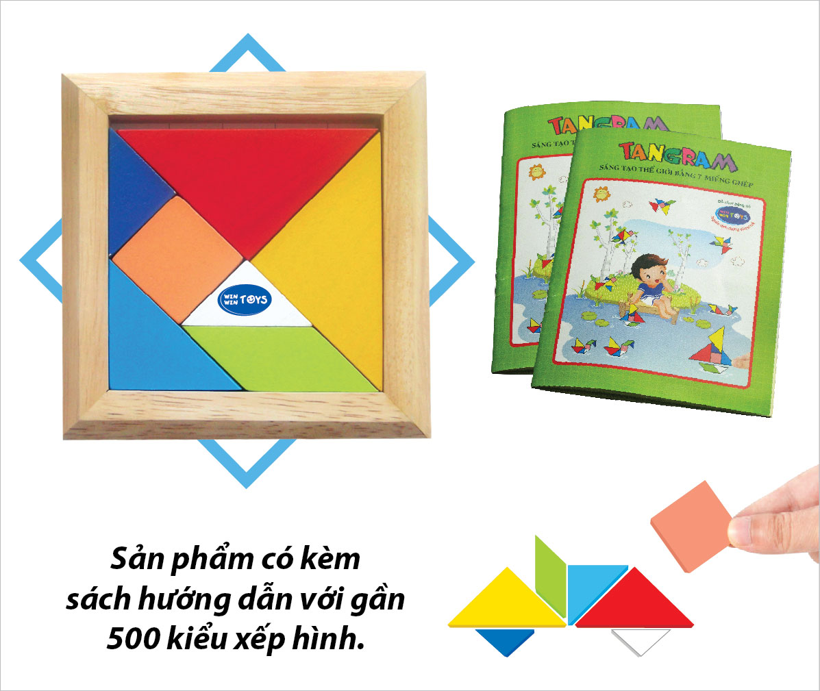 Đồ chơi trí uẩn 7 mảnh, Tangram đôi, đơn - Đồ chơi gỗ Winwintoys