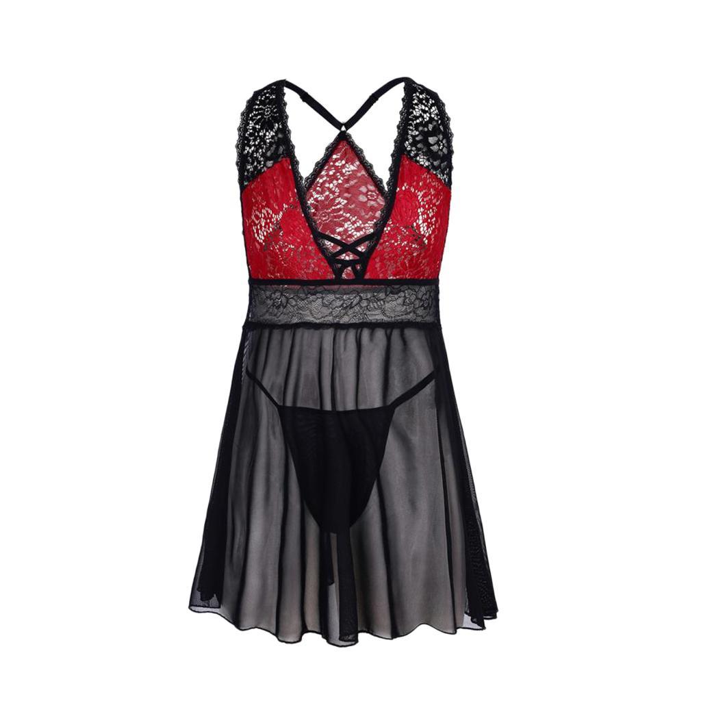 Womens Sheer Lace Bodydoll Plus Size Nightgown Full Slip With Panties