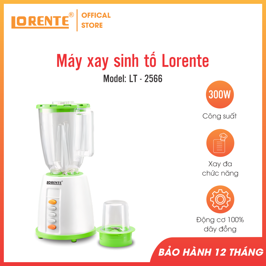 Máy xay sinh tố 2 cối Lorente LT-2566 màu xanh - Hàng chính hãng