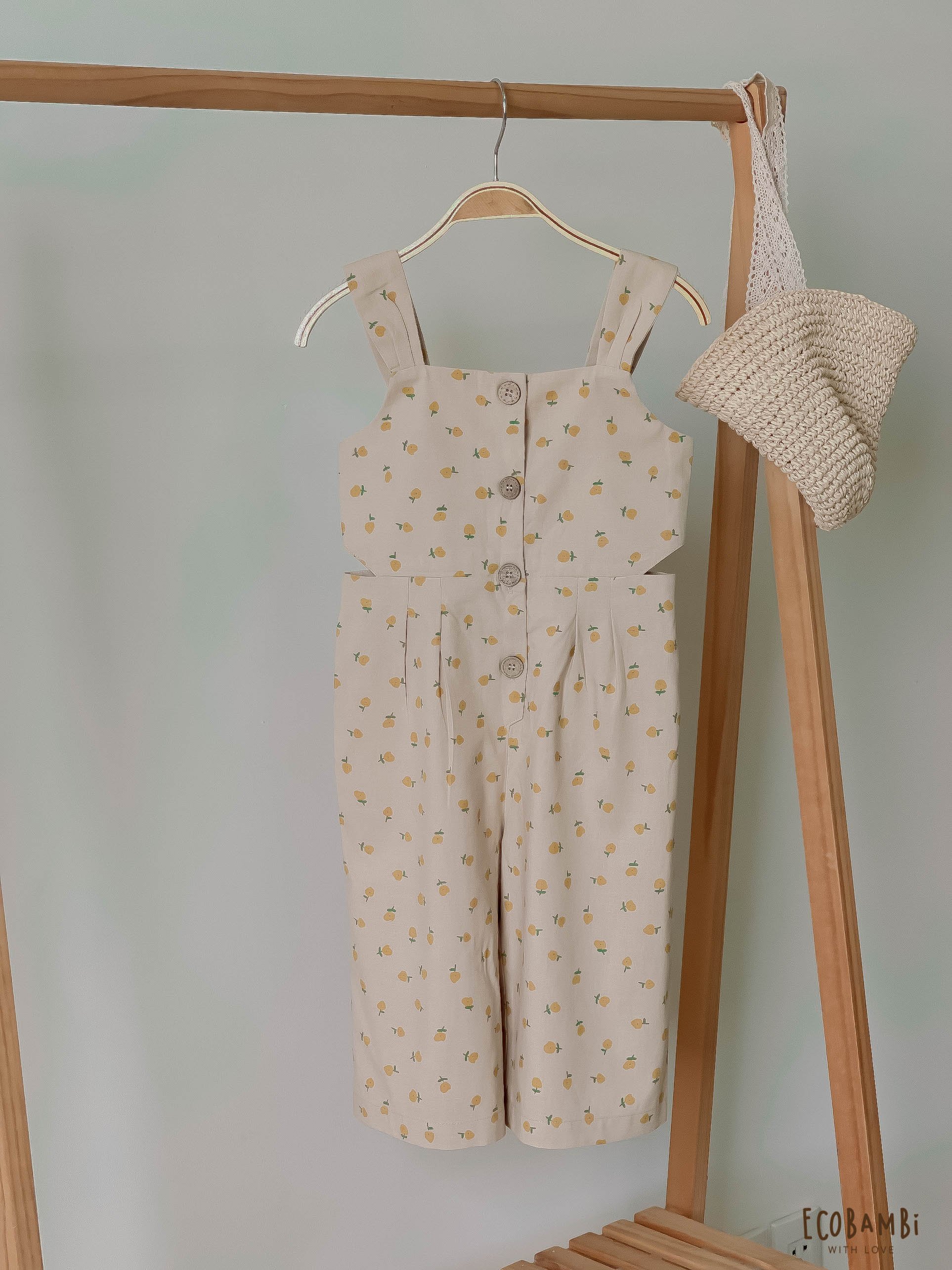 Jumpsuit khoét eo bé gái Cotton Linen ECOBAMBI