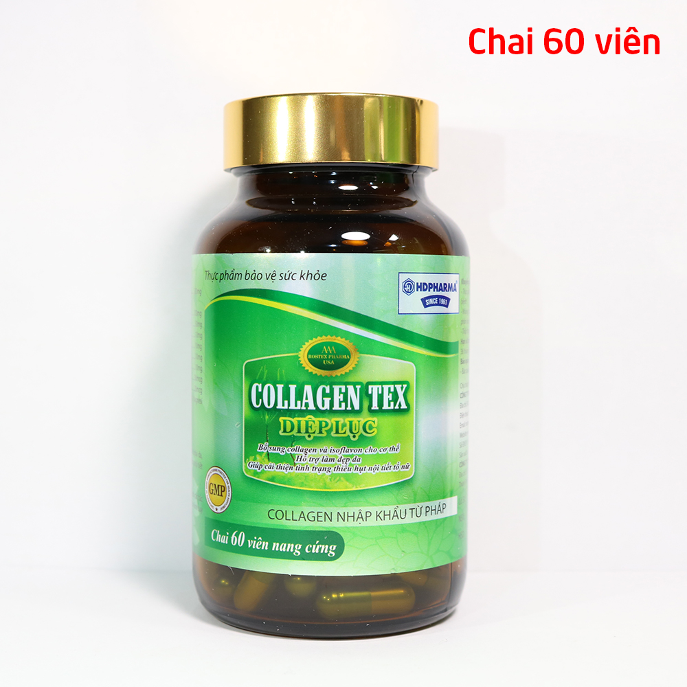 Viên uống Diệp Lục Collagen HDPHARMA làm đẹp da, chống lão hóa, ngừa nếp nhăn - Hộp 60 viên thành phần Vitamin E, Isoflavon, sữa ong chúa, nhai thai cừu