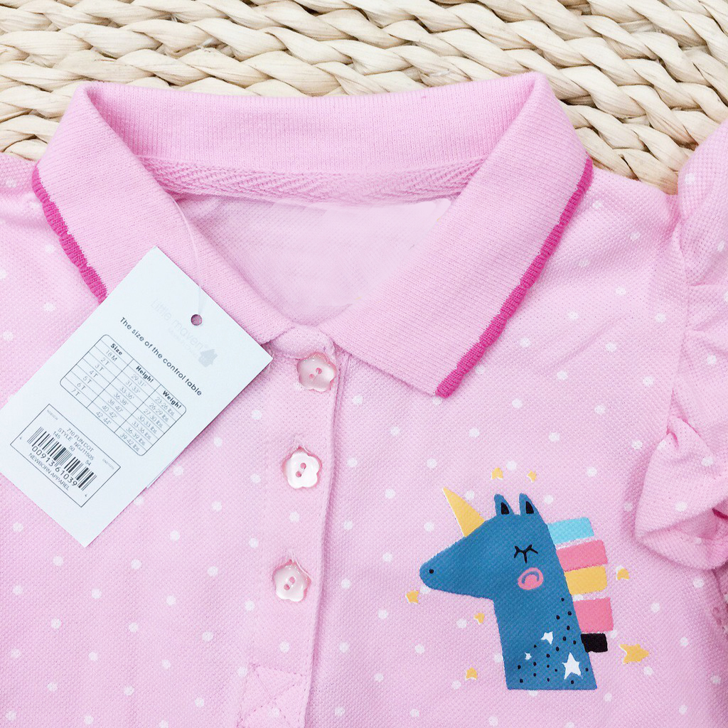 Váy đầm hè cho bé gái hồng Pony chấm bi cổ polo cotton cao cấp size 2-7T (10-25kg) + tặng kèm kẹp tóc xinh