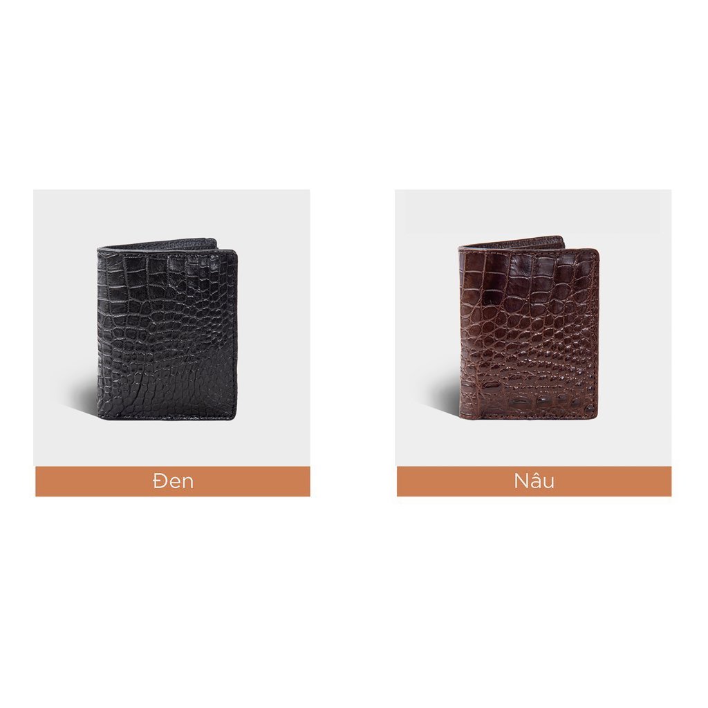 Bóp Đứng Da Cá Sấu Thật Thiết Kế Chuẩn CW01-01B {Màu Đen-Da Bụng} Fadoda