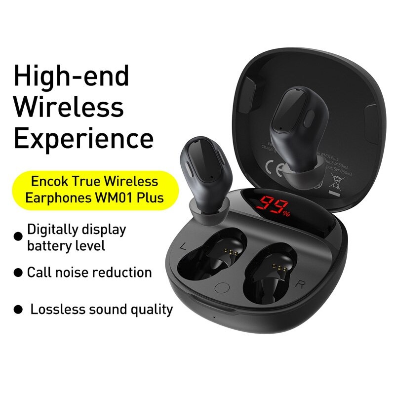 Tai nghe không dây TWS Baseus Encok True Wireless Earphones WM01 Plus (Bluetooth 5.0, Stereo Earbuds, Touch Control, Noise Cancelling) - Hàng Chính Hãng