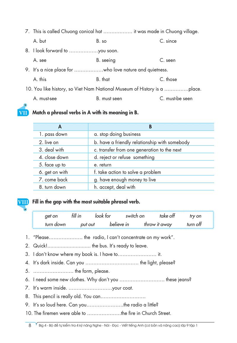 Big 4 Bộ Đề Tự Kiểm Tra 4 Kỹ Năng Nghe - Nói - Đọc - Viết (Cơ Bản Và Nâng Cao) Tiếng Anh Lớp 9 Tập 1