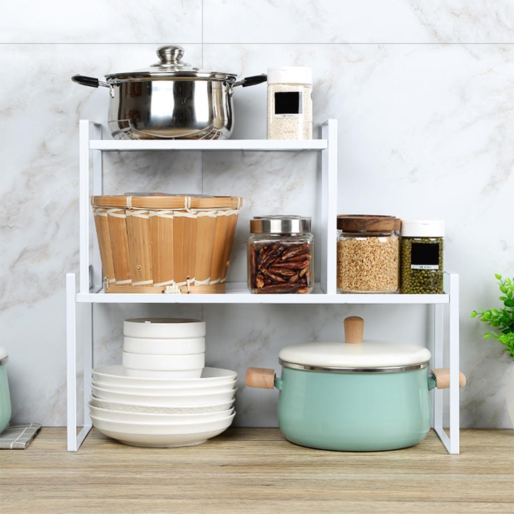 Expandable Cabinet Shelf Organizer Storage Rack Space Riser for Kitchen Bathroom Pantry Spice Cupboard Countertop Desk Home Office Dish Cup Bottle Pot