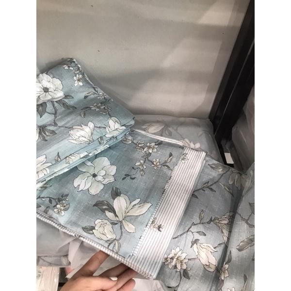 Set Cotton Living Hàng Nhập Khẩu Cao Cấp 4 Món Lá Mây Xanh