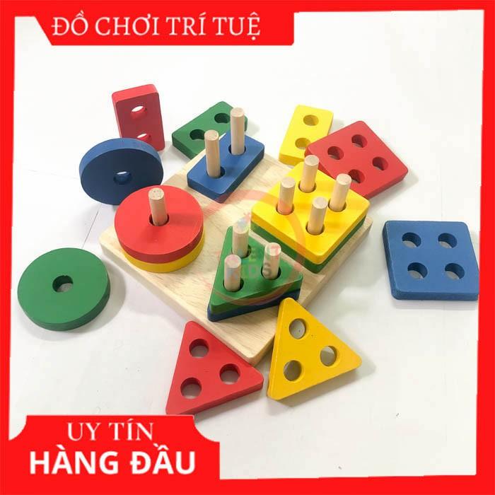 Đồ chơi thả hình 4 trụ khối gỗ phát triển trí tuệ cho bé 1 2 3 tuổi, đồ chơi gỗ thông minh