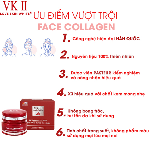 Kem dưỡng trắng, tái tạo và trẻ hóa da VK-II Love Skin White Face Cream Collagen 10g