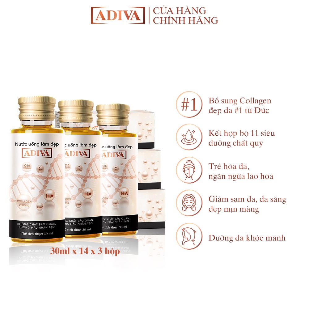 Combo 3 hộp Collagen Adiva 14 lọ/hộp- Giúp Làn Da Săn Chắc, Ảm Mịn Và Căng Bóng