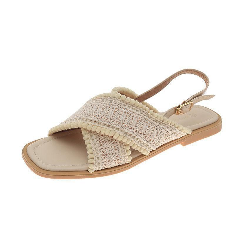 Giày Sandal Nữ Đế Bằng Mũi Vuông Thiết Kế Quai Chéo Thoải Mái Thời Trang Hàn Quốc Đi Làm, Đi Chơi