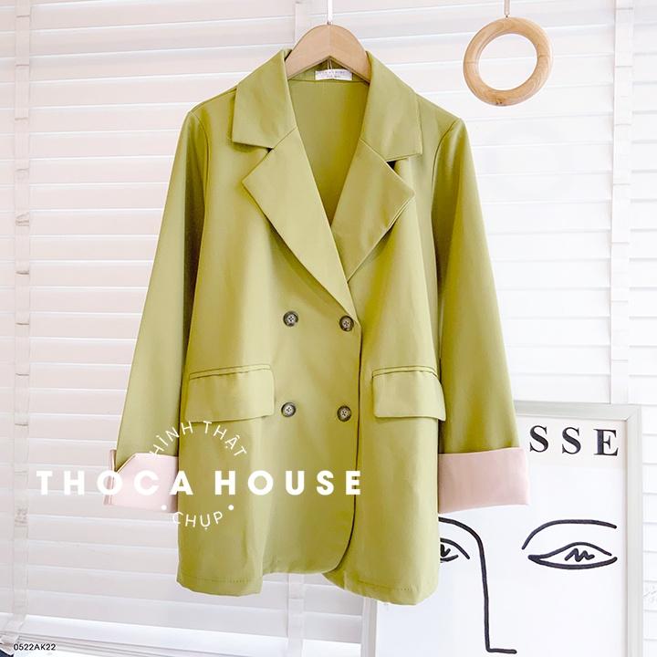 Áo vest công sở nữ blazer khoác ngoài phối tay trơn 4 nút THOCA HOUSE dáng Hàn trẻ trung, sang trọng