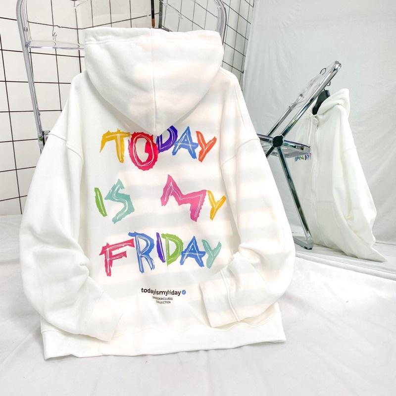 Áo Khoác Hoodie Nỉ Bông Unisex TODAY màu ĐEN/TRẮNG Nam nữ unisex/Áo hoodie zip dây kéo có mũ form rộng Jaystoree