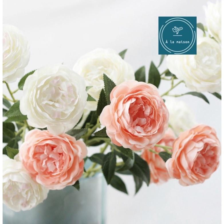 Cành hoa hồng trà lai cao 80cm đẹp sang trọng phong cách bán cổ điển, hoa lụa cao cấp, hoa lụa trang trí