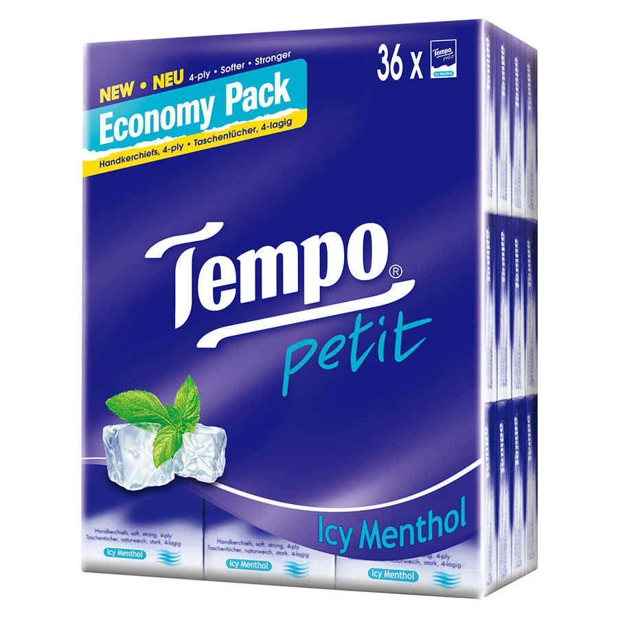 Lốc 36 Gói Khăn Giấy Bỏ Túi Tempo Petit Icy Menthol 4 Lớp (7 Tờ/1 Gói)