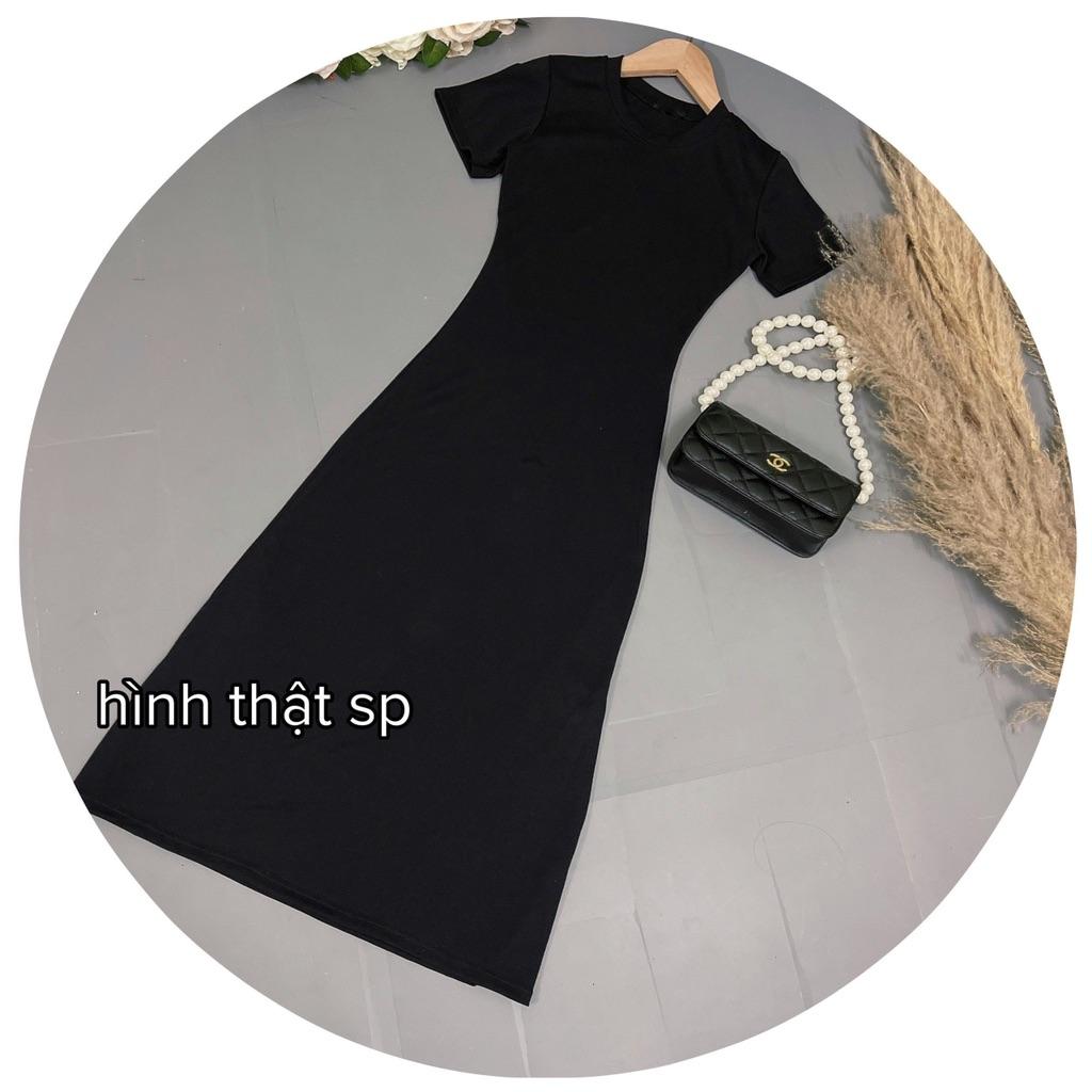 Đầm body thun dáng midi xẻ tà