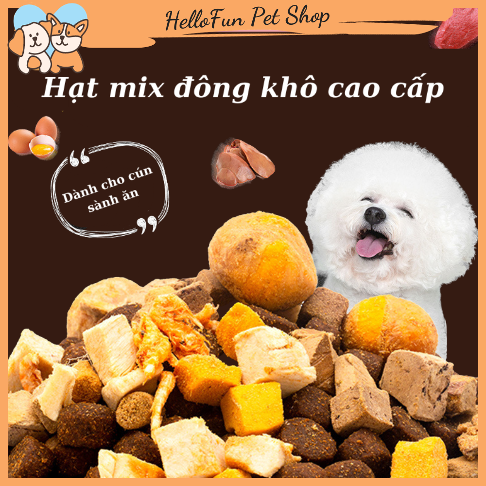 Hạt mix cao cấp cho cún trộn thịt bò, gà, tôm, cá, lòng đỏ trứng, rau củ quả - Thức ăn hạt cho chó kén ăn