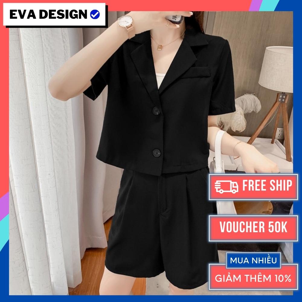 Set đồ nữ bao gồm áo khoác vest 1 lớp nữ ngắn dáng croptop và quần short lưng chun ống rộng thoải mái form cực đẹp cá tính sang chảnh đi chơi dạo phố vào mùa hè màu đen chất tuyết mưa cao cấp