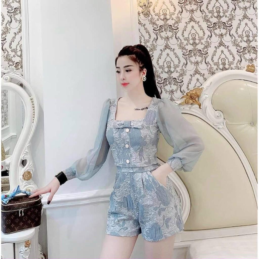 Sét bộ đùi gấm hoa cao cấp phối tay voan y hình