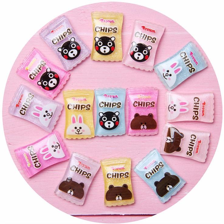 Chuyên Charm * Charm mô hình kẹo Brown Bear Chips cho các bạn trang trí slime, vỏ ốp điện thoại, Jibbitz, DIY