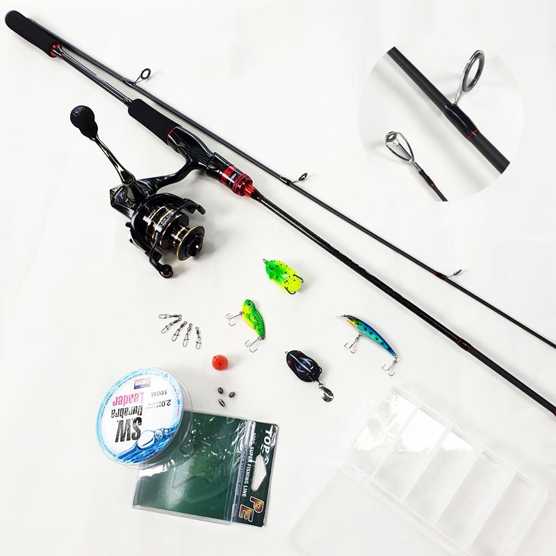 Bộ cần câu cá lure máy đứng 1.68m - 1.8m - 2.1m - 2.4m + Máy kim loại + dây câu lure + hộp mồi lure B-lu-D01