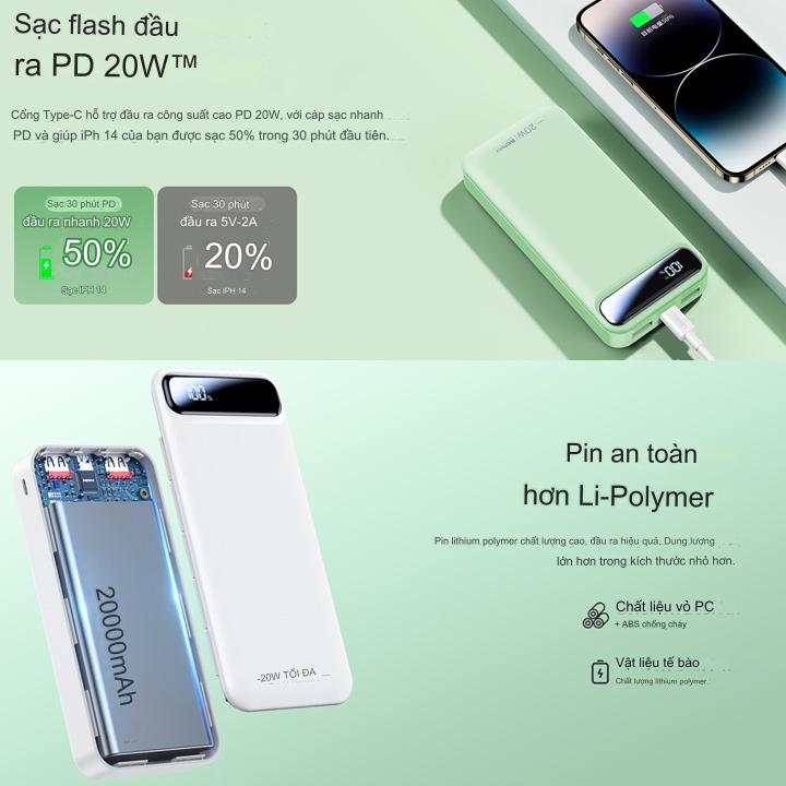 Pin dự phòng 20000mAh Remax RPP-521 sạc nhanh Bole Series QC 22.5W và PD 20W - tích hợp 2 input 3 output - Hàng chính hãng