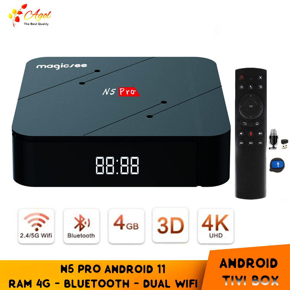 Magicsee N5 Pro Ram 4G điều khiển giọng nói tiếng Việt và cử chỉ tay người dùng chuột bay wifi 2 băng tần bluetooth cài sẵn phim, truyền hình cáp miễn phí vĩnh viễn - Hàng Nhập Khẩu