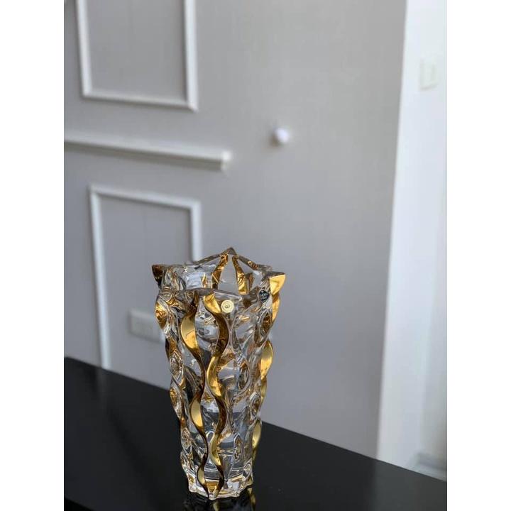 Lọ Hoa Pha Lê Bohemia Samba Mạ Vàng, Lọ Cắm Hoa Đẹp, Bình Cắm Hoa Thủy Tinh Cao Cấp, Cao 30.5cm, Nhập Đức