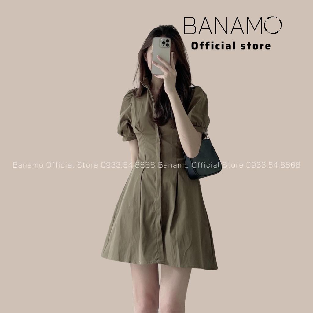 Đầm váy sơ mi tay bồng hàng thiết kế siêu đẹp thời trang Banamo Fashion váy sơ mi tay bồng 5918