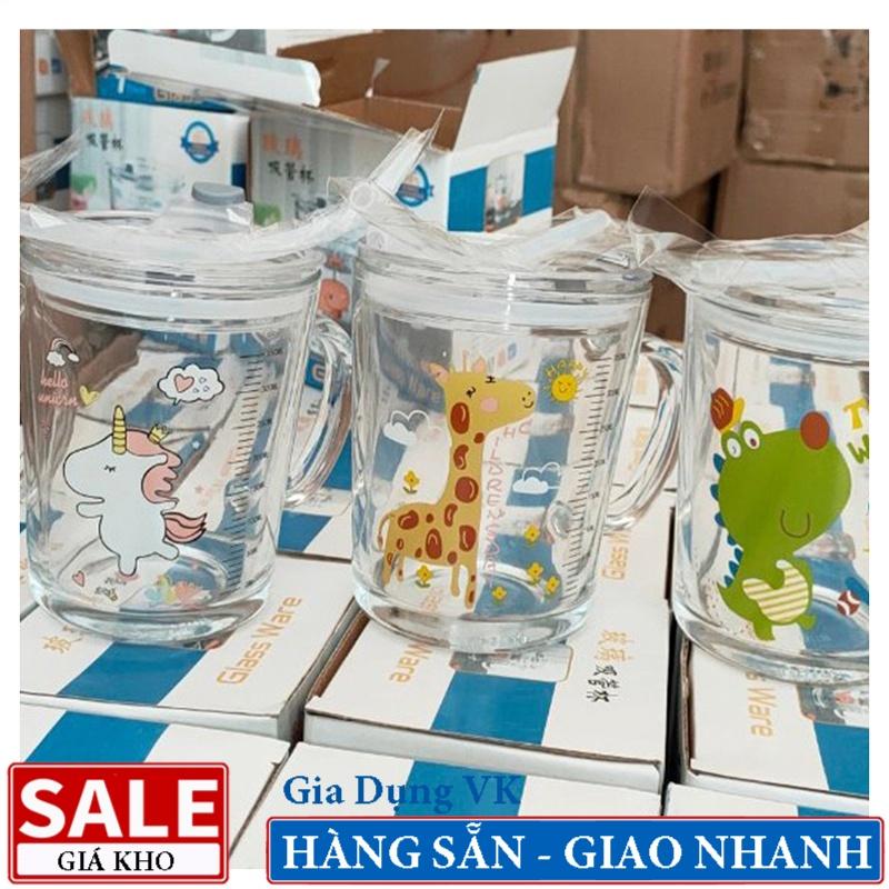 Ly Thủy Tinh Chia Vạch Có Quai In Hình Ngộ nghĩnh 450ml