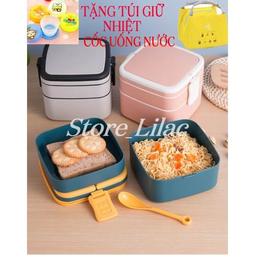 Hộp cơm bento 2 TẦNG lúa mạch, đựng thực phẩm tiện dụng