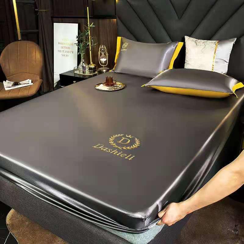 Lụa Satin Trang Bị Tấm Đồng Màu Bọc Nệm Thun Giườngbăng Lụa Satin 180X220Cm có Thể Giặt Bằng Máy