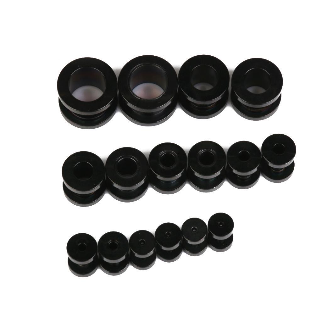 16PCS Stainless Steel Ear Plugs Tunnel Stretcher Expander Kit Black