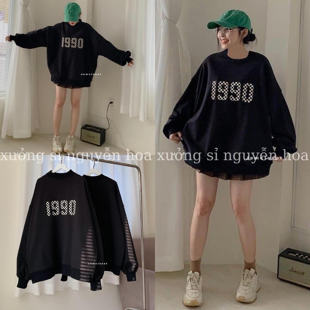 Áo sweater nỉ nữ in số 1990 form dáng rộng unisex chất nỉ ngoại dày dặn đẹp chuẩn hình