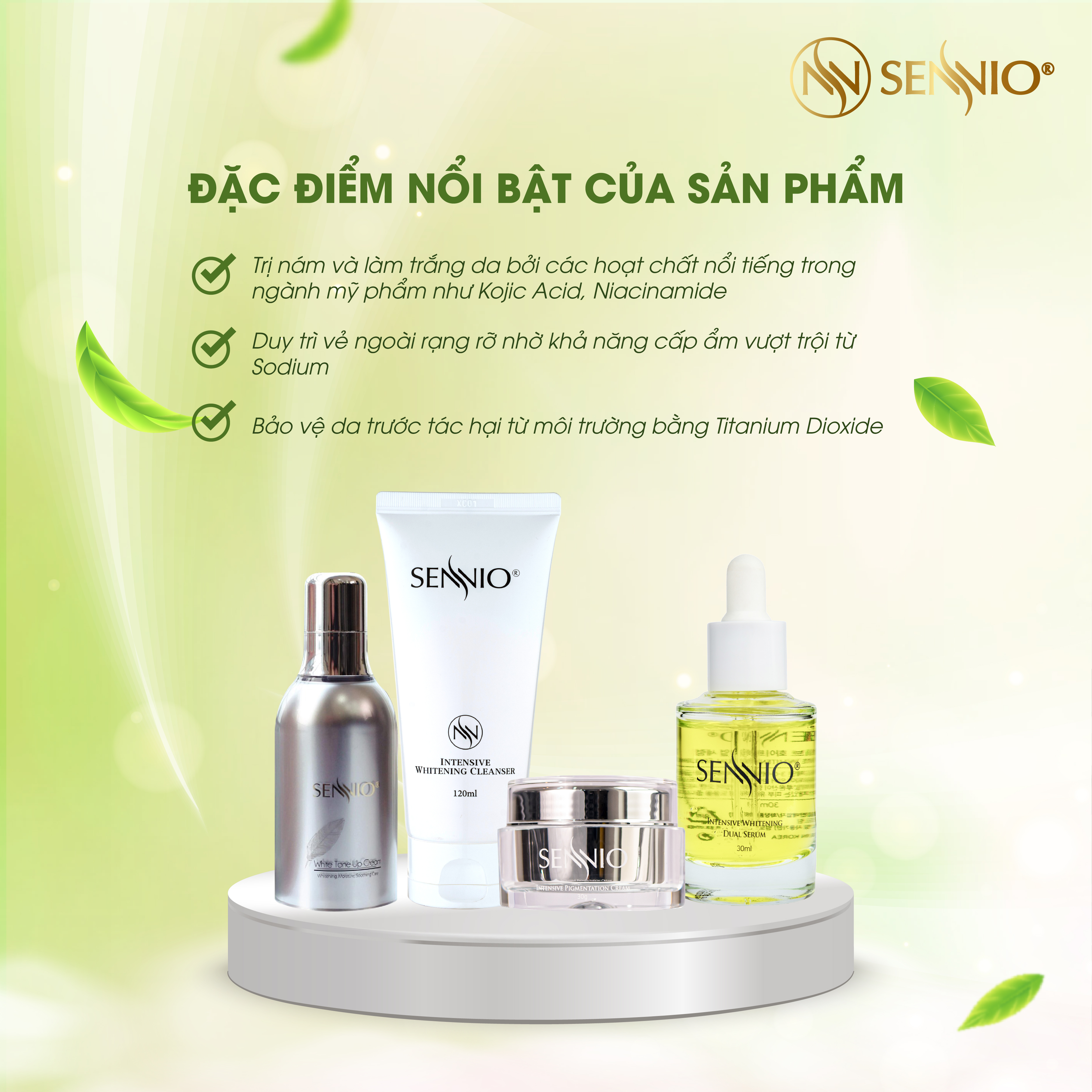 Bộ Mỹ Phẩm Làm Mờ Nám, Dưỡng Trắng Da Sennio 4 Sản Phẩm - SNO 819