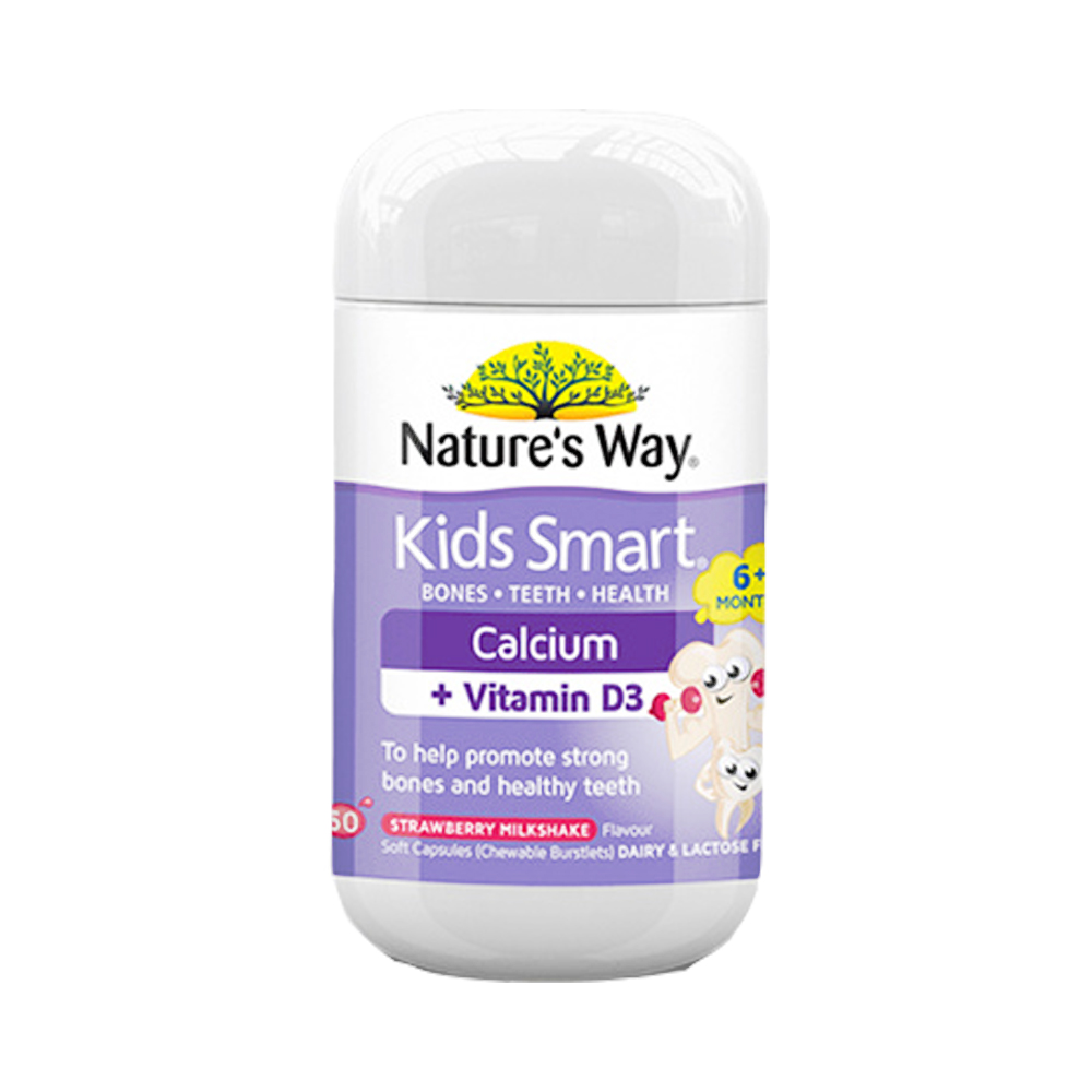 Viên uống Nature's Way Kids Smart  Calcium + Vitamin D3 Burstlets - Bổ sung Canxi, Vitamin D3 giúp trẻ phát triển chiều cao tối đa (50 Viên)