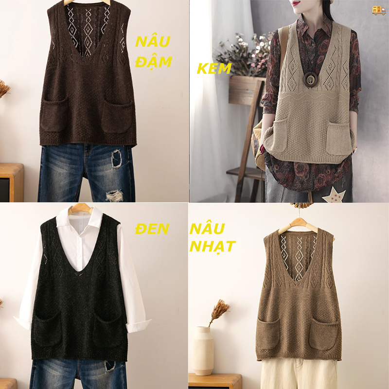 Áo len gile cổ V 2 túi QUẢNG CHÂU cho nữ LS_AL076
