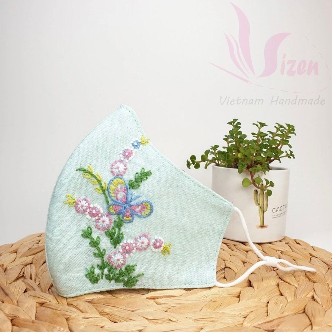 KHẨU TRANG VẢI LINEN TỰ NHIÊN THÊU TAY