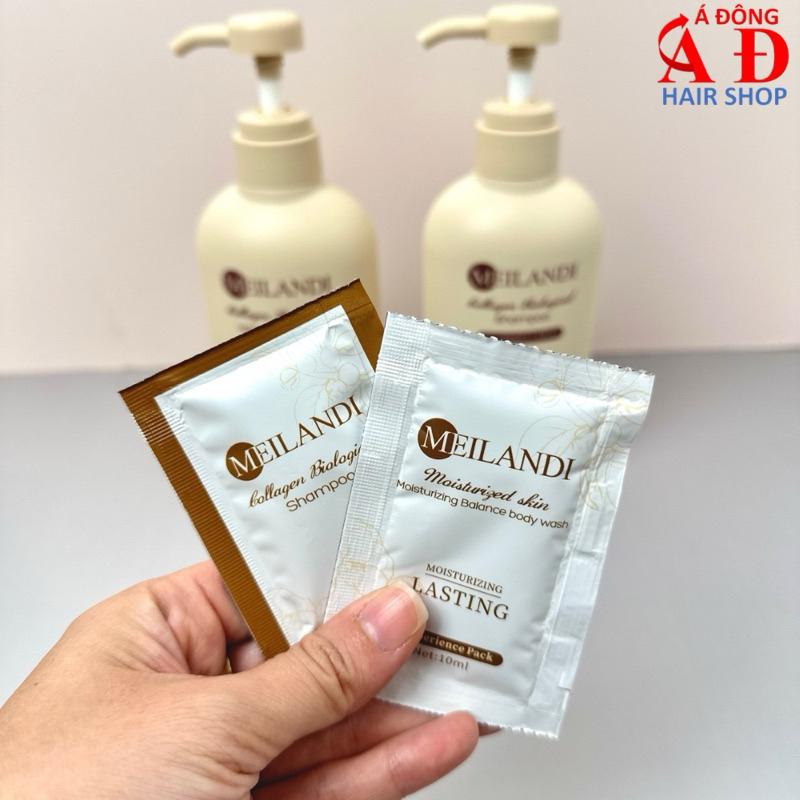 Cặp dầu gội xả Meilandi Collagen Biological tóc hư tổn xơ rối, giảm gãy rụng hương trà xanh