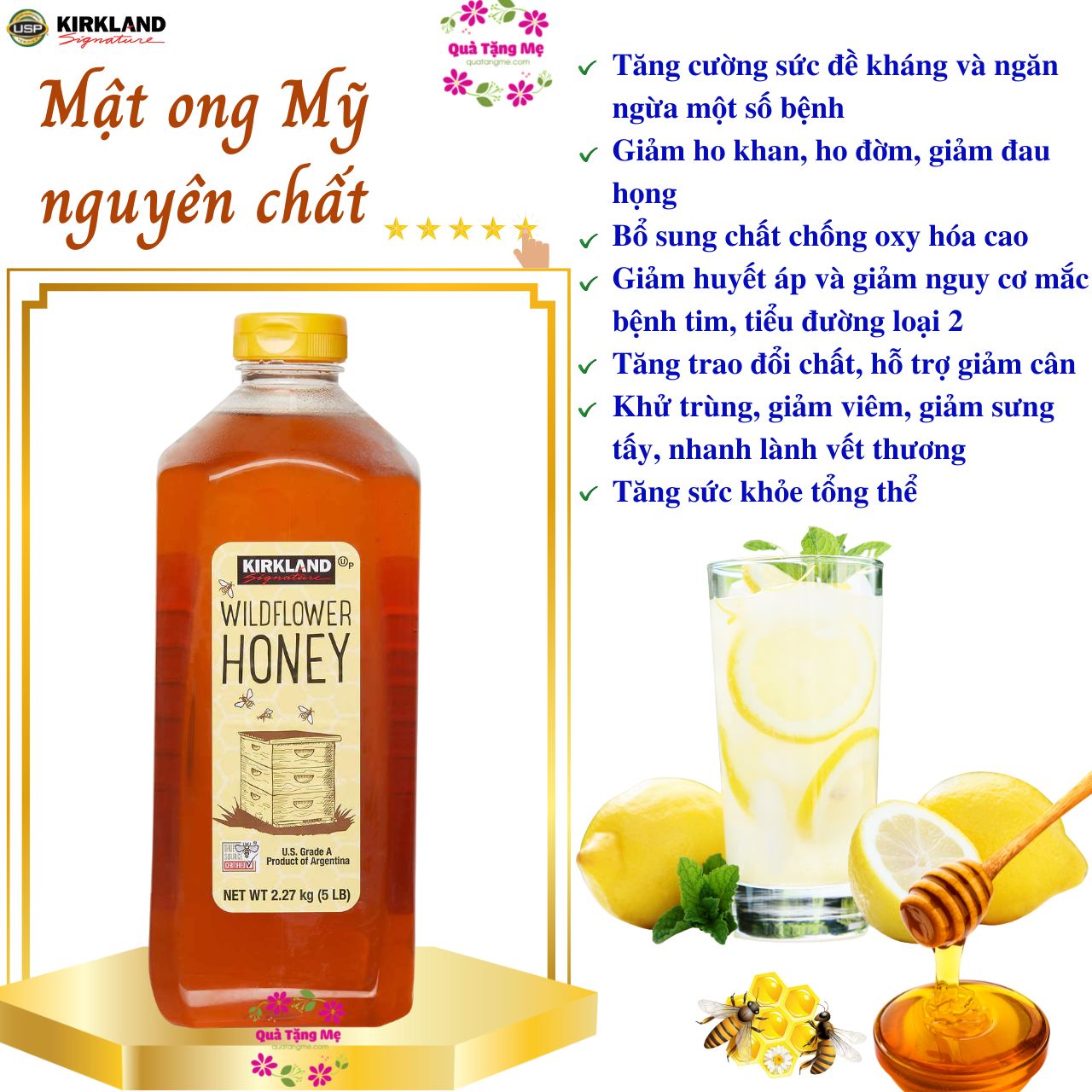 Mật ong KIRKLAND nguyên chất - KIRKLAND WILDFLOWER HONEY (2,27 KG)