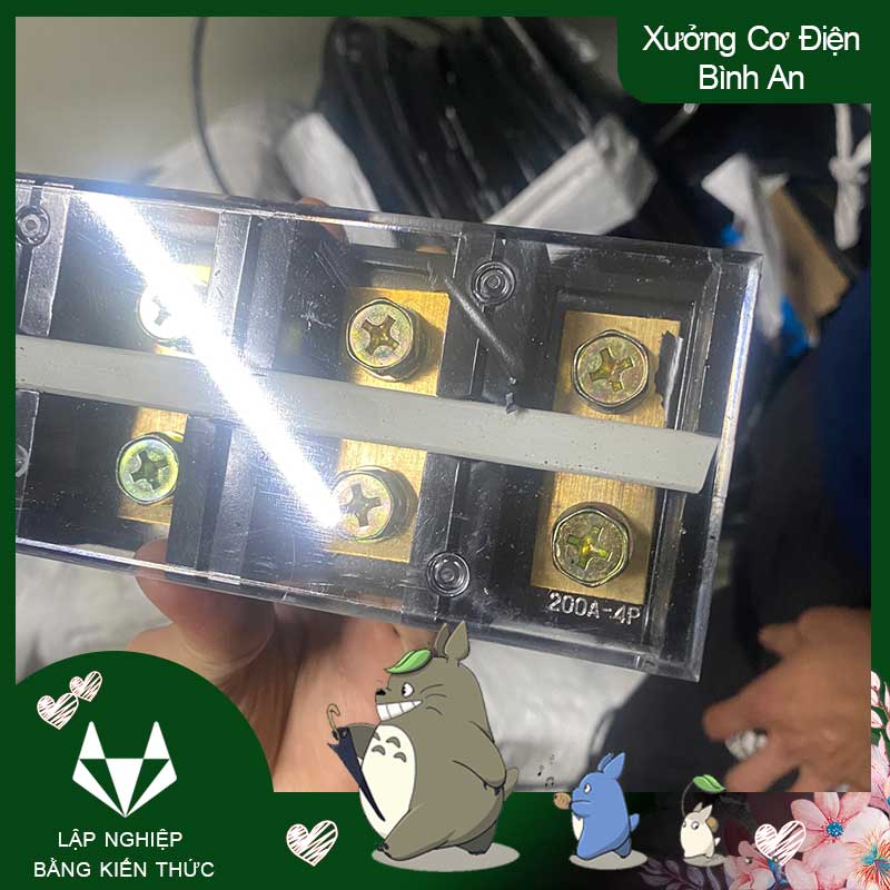 Cầu đấu điện 200A 4P bằng đồng có nhựa cách điện domino 3 3pha 100A